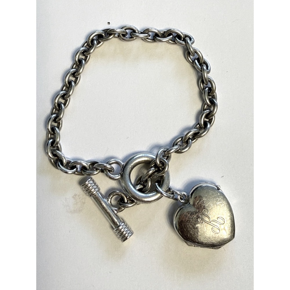 Sterling Silver 925 Heart Locket‎ Toggle Bracelet Rolo Chain Monogram K 22grams